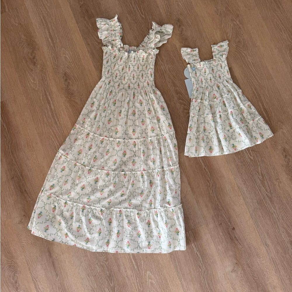 Mommy & Me Hill House Cream Floral Maxi Dress with Pink & Green Bouquet Print - Picture 2 of 9